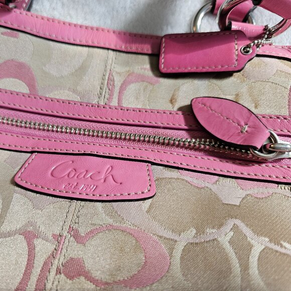 Coach Penelope Lunch Tote in Signature Khaki and Pink VINTAGE Handbag - Picture 2 of 5